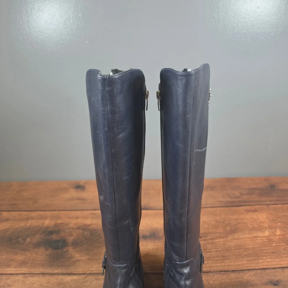 Marc Fisher Riding Boots Women 7W Navy Blue Good Leather Suede Wide Calf A281483